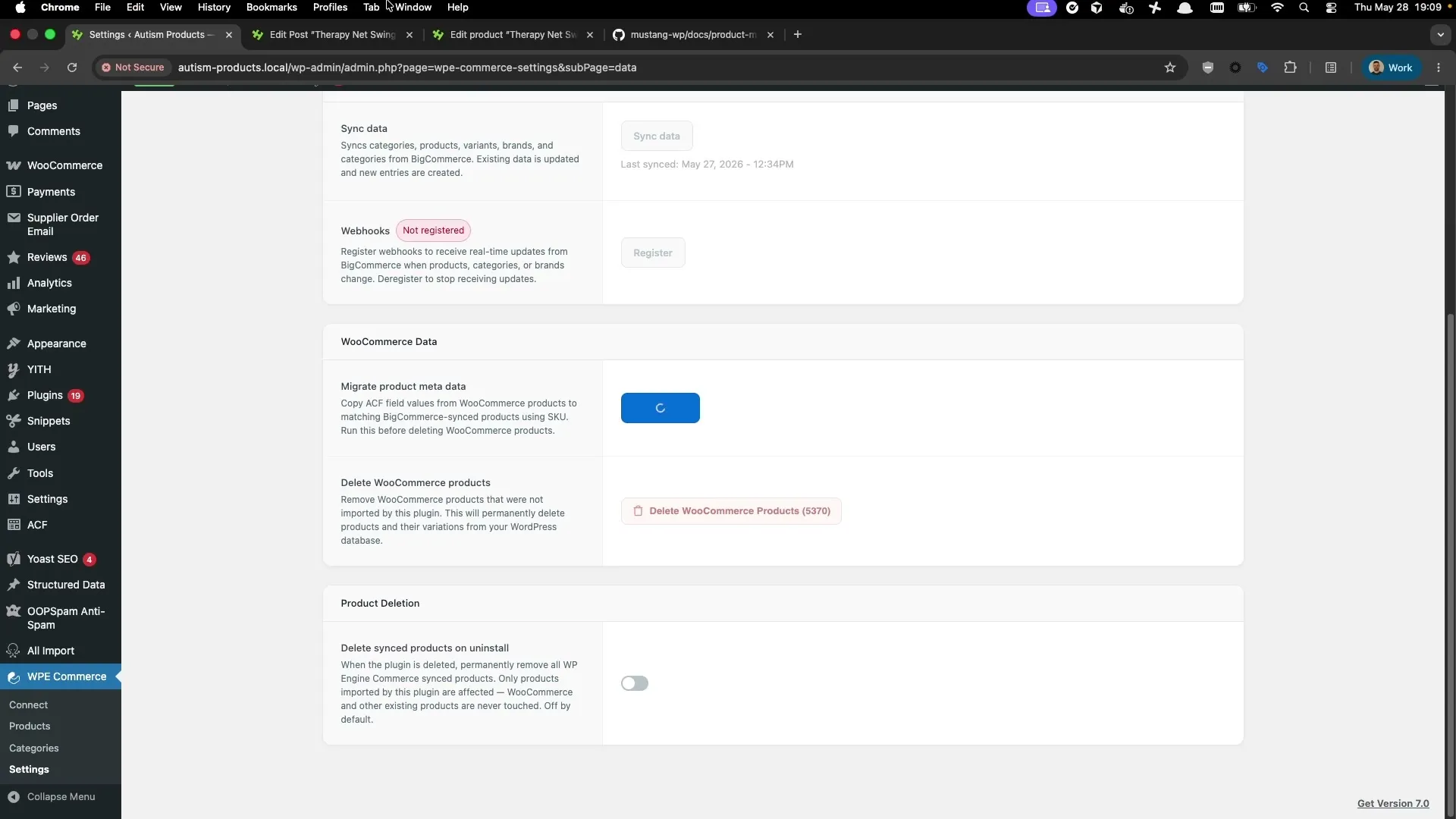 Migration in progress with spinner