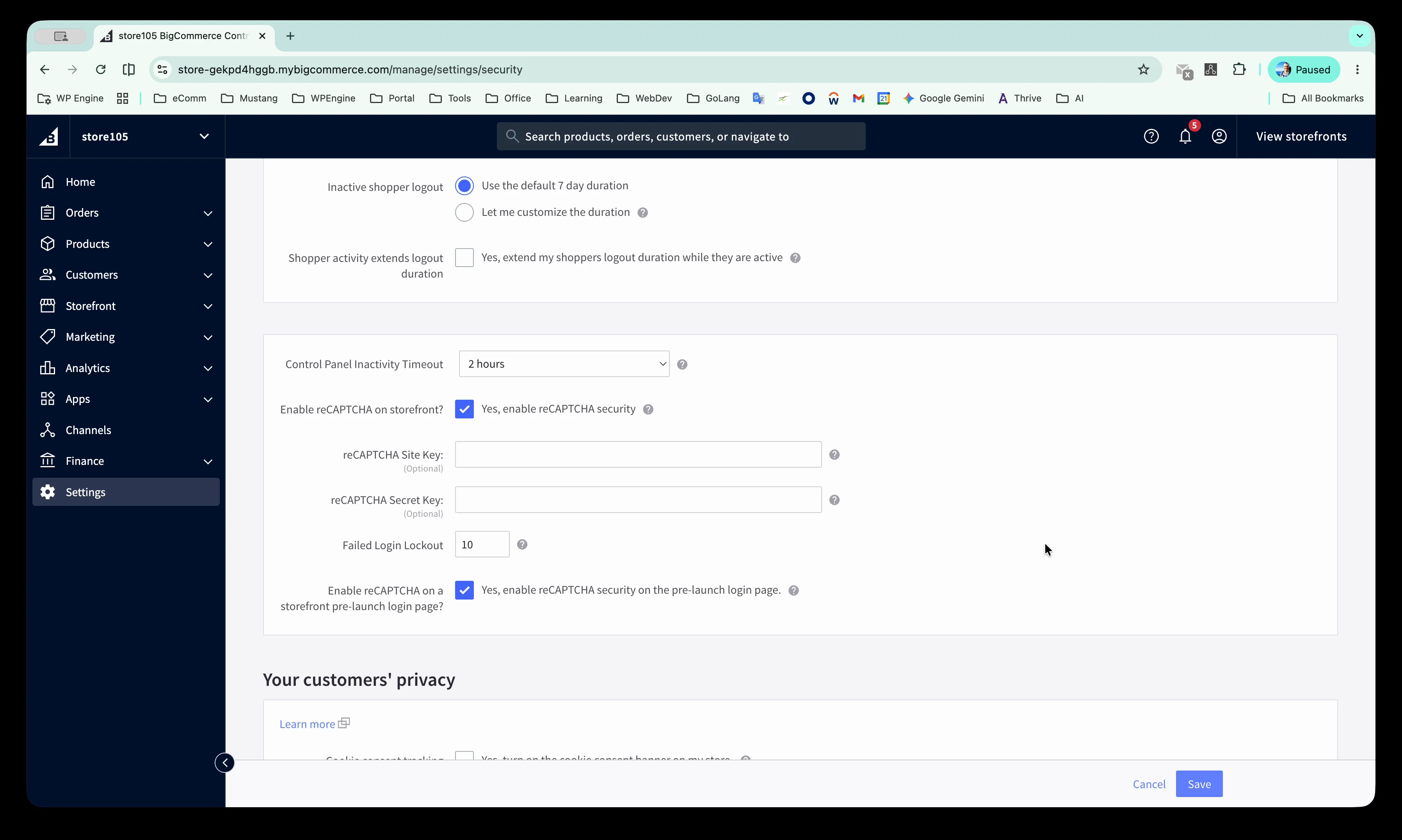 BigCommerce Settings - Comment Configuration